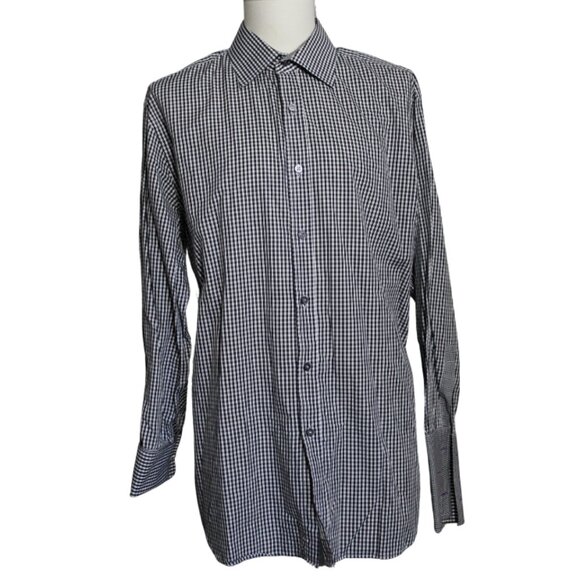 PAUL SMITH SZ 17.5 French Cuff Black & White Checkered Cotton Men's Shirt - Picture 3 of 7